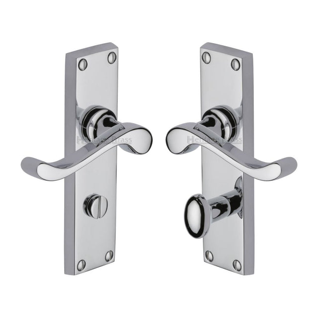 Heritage Brass Door Furniture Polished Chrome / Bathroom Lock Handles Heritage Brass - Door Handle for Bathroom Bedford Design Polished Chrome Finish