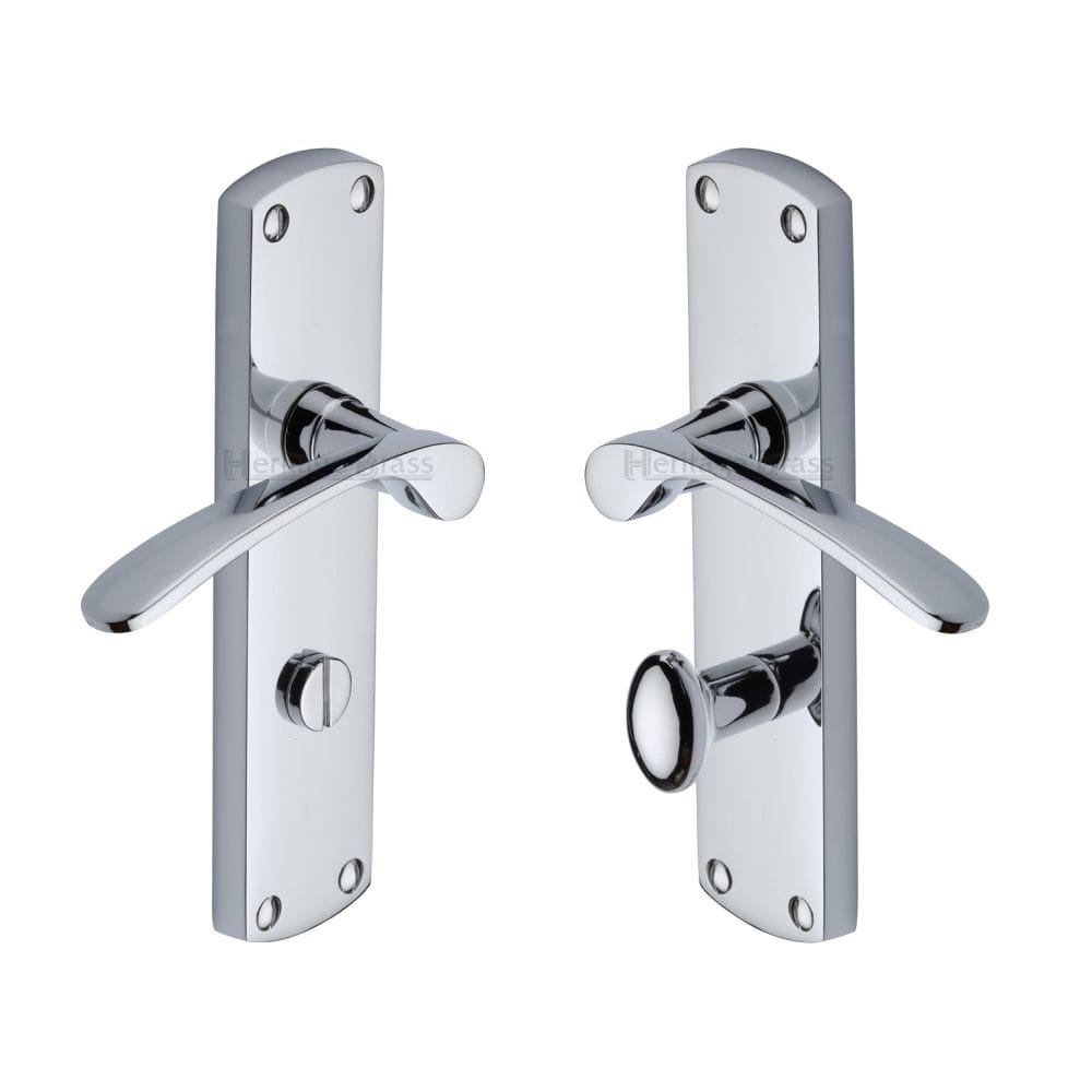 Heritage Brass Door Furniture Polished Chrome / Bathroom Lock Handles Heritage Brass - Door Handle for Bathroom Diplomat Design Polished Chrome Finish