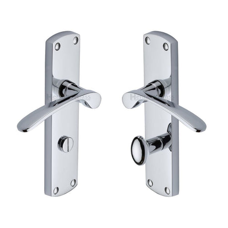 Heritage Brass Door Furniture Polished Chrome / Bathroom Lock Handles Heritage Brass - Door Handle for Bathroom Diplomat Design Polished Chrome Finish
