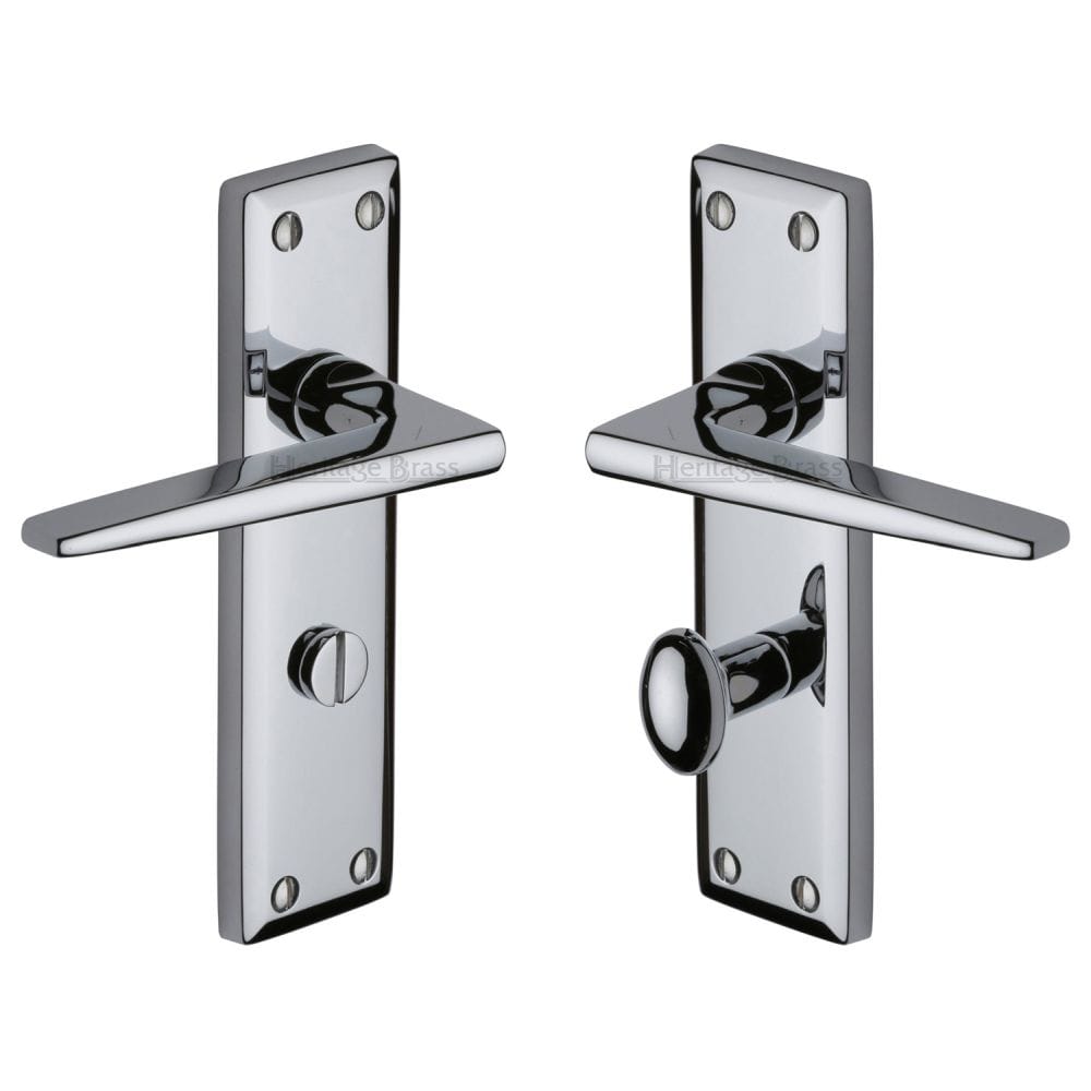 Heritage Brass Door Furniture Polished Chrome / Bathroom Lock Handles Heritage Brass - Door Handle for Bathroom Kendal Design Polished Chrome Finish