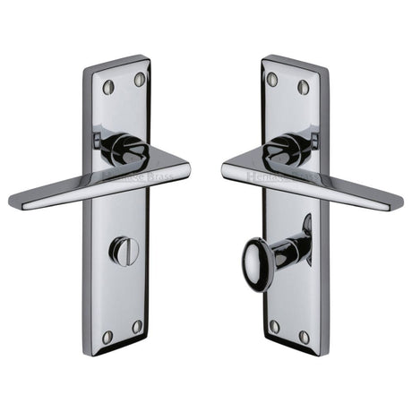 Heritage Brass Door Furniture Polished Chrome / Bathroom Lock Handles Heritage Brass - Door Handle for Bathroom Kendal Design Polished Chrome Finish