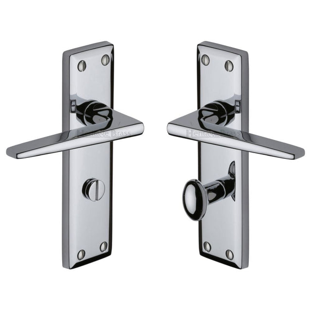 Heritage Brass Door Furniture Polished Chrome / Bathroom Lock Handles Heritage Brass - Door Handle for Bathroom Kendal Design Polished Chrome Finish