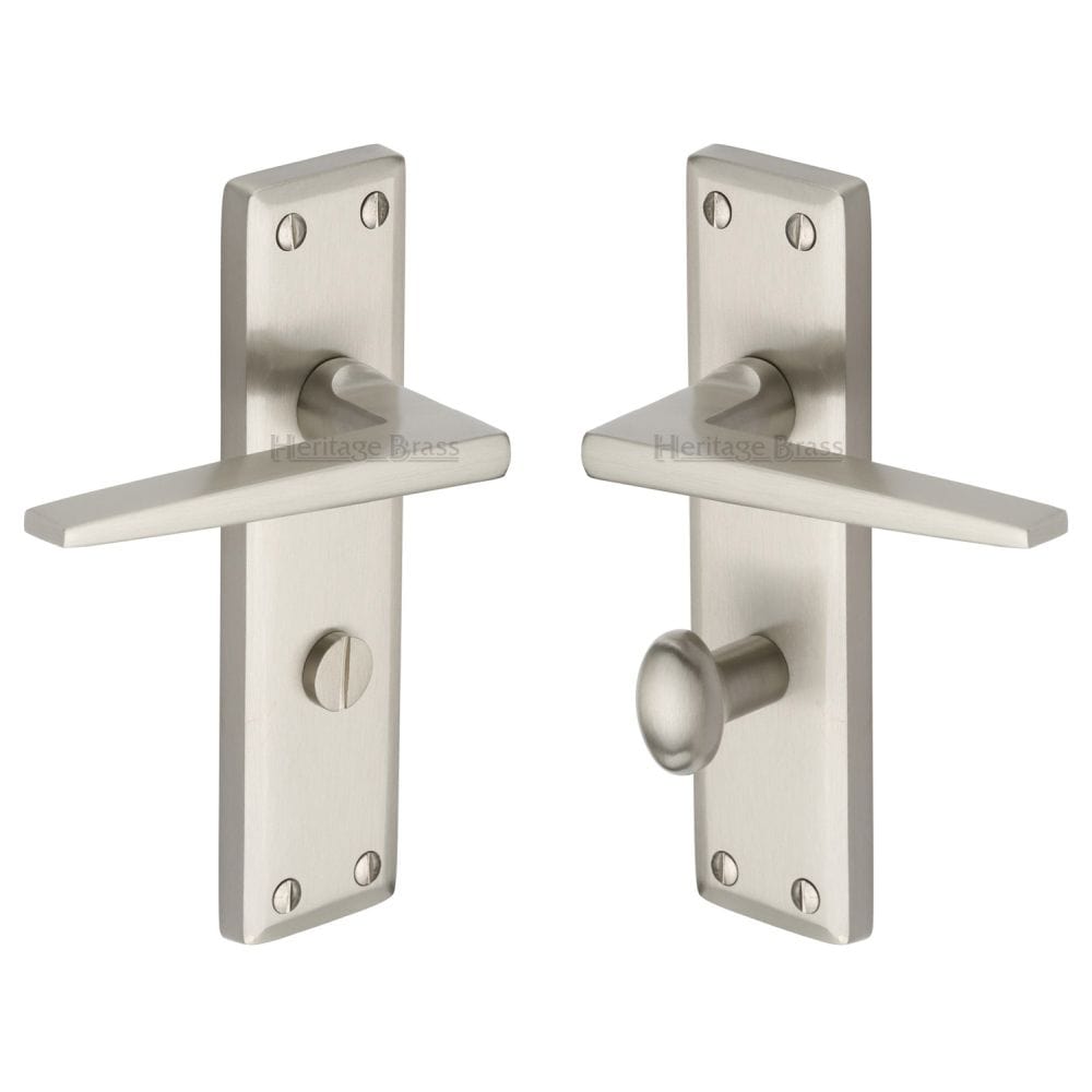 Heritage Brass Door Furniture Satin Nickel / Bathroom Lock Handles Heritage Brass - Door Handle for Bathroom Kendal Design Satin Nickel Finish