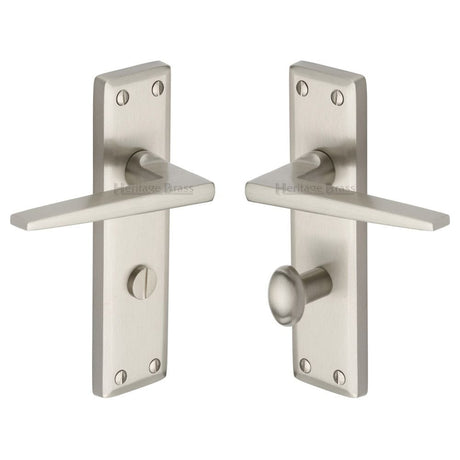 Heritage Brass Door Furniture Satin Nickel / Bathroom Lock Handles Heritage Brass - Door Handle for Bathroom Kendal Design Satin Nickel Finish
