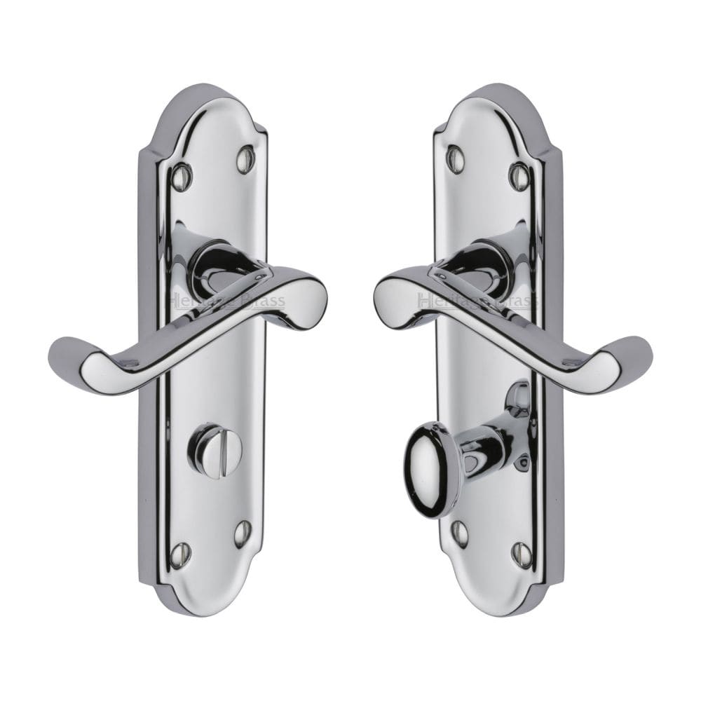 Heritage Brass Door Furniture Polished Chrome / Bathroom Lock Handles Heritage Brass - Door Handle for Bathroom Meridian Design Polished Chrome Finish