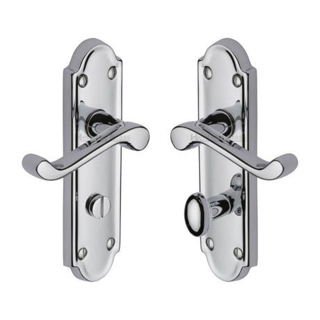 Heritage Brass Door Furniture Polished Chrome / Bathroom Lock Handles Heritage Brass - Door Handle for Bathroom Meridian Design Polished Chrome Finish