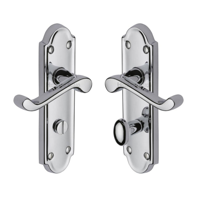 Heritage Brass Door Furniture Polished Chrome / Bathroom Lock Handles Heritage Brass - Door Handle for Bathroom Meridian Design Polished Chrome Finish
