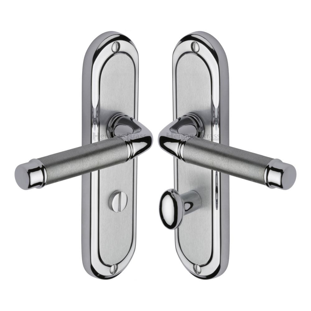Heritage Brass Door Furniture Apollo Dual Finish,Satin Chrome/Polished Chrome / Bathroom Lock Handles Heritage Brass - Door Handle for Bathroom Saturn Design Apollo Finish