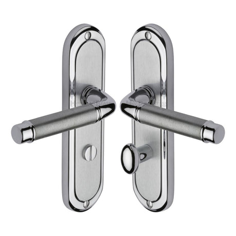 Heritage Brass Door Furniture Apollo Dual Finish,Satin Chrome/Polished Chrome / Bathroom Lock Handles Heritage Brass - Door Handle for Bathroom Saturn Design Apollo Finish