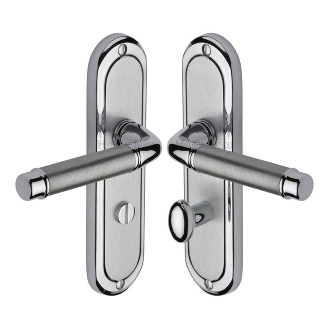 Heritage Brass Door Furniture Apollo Dual Finish,Satin Chrome/Polished Chrome / Bathroom Lock Handles Heritage Brass - Door Handle for Bathroom Saturn Design Apollo Finish
