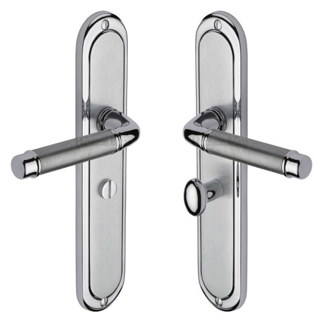 Heritage Brass Door Furniture Apollo Dual Finish,Satin Chrome/Polished Chrome / Bathroom Lock Handles Heritage Brass - Door Handle for Bathroom Saturn Long Design Apollo Finish