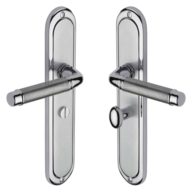 Heritage Brass Door Furniture Apollo Dual Finish,Satin Chrome/Polished Chrome / Bathroom Lock Handles Heritage Brass - Door Handle for Bathroom Saturn Long Design Apollo Finish