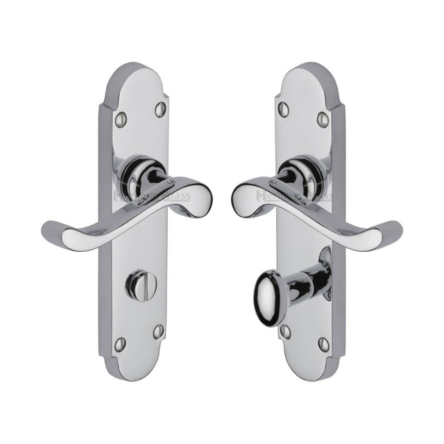 Heritage Brass Door Furniture Polished Chrome / Bathroom Lock Handles Heritage Brass - Door Handle for Bathroom Savoy Design Polished Chrome Finish