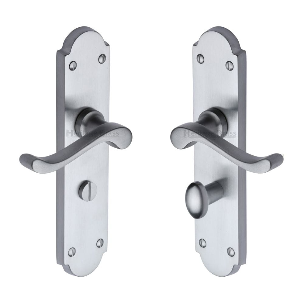 Heritage Brass Door Furniture Satin Chrome / Bathroom Lock Handles Heritage Brass - Door Handle for Bathroom Savoy Long Design Satin Chrome Finish