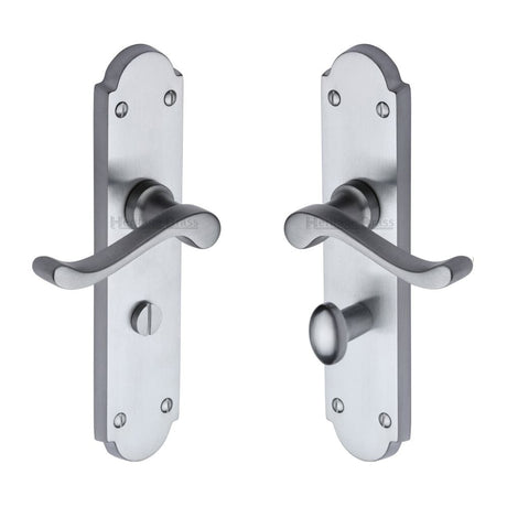 Heritage Brass Door Furniture Satin Chrome / Bathroom Lock Handles Heritage Brass - Door Handle for Bathroom Savoy Long Design Satin Chrome Finish