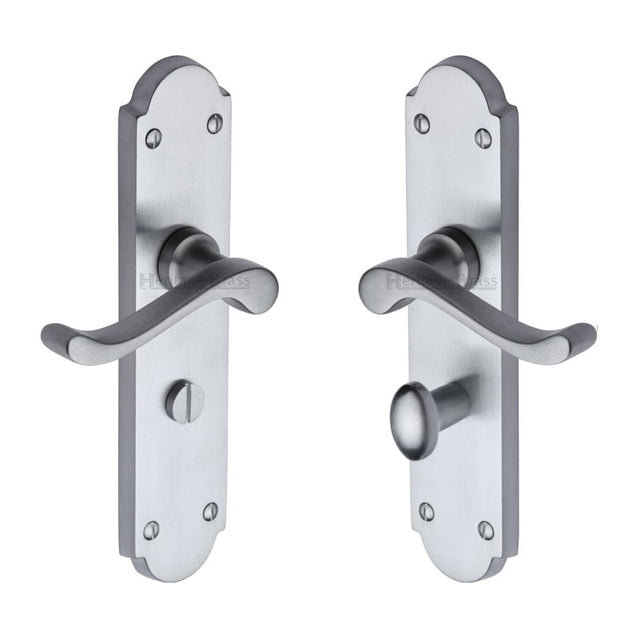 Heritage Brass Door Furniture Satin Chrome / Bathroom Lock Handles Heritage Brass - Door Handle for Bathroom Savoy Long Design Satin Chrome Finish