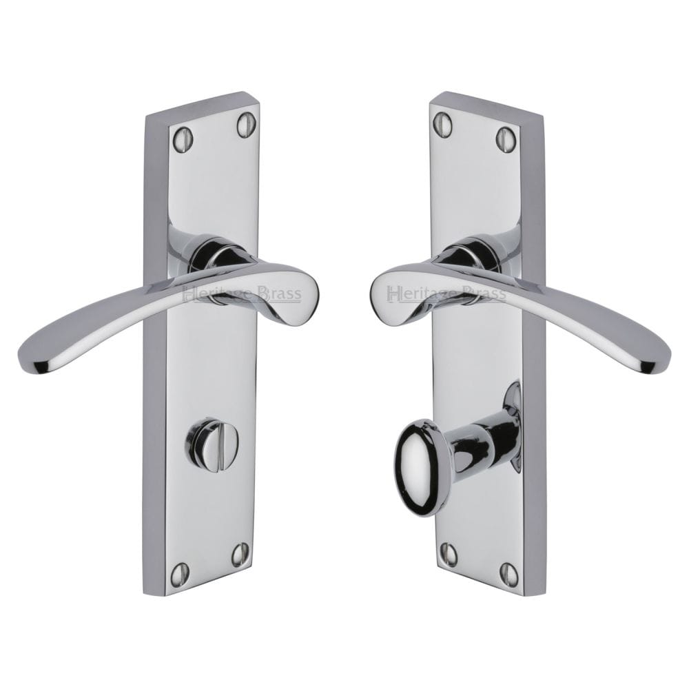 Heritage Brass Door Furniture Polished Chrome / Bathroom Lock Handles Heritage Brass - Door Handle for Bathroom Sophia Design Polished Chrome Finish