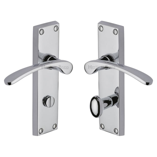 Heritage Brass Door Furniture Polished Chrome / Bathroom Lock Handles Heritage Brass - Door Handle for Bathroom Sophia Design Polished Chrome Finish