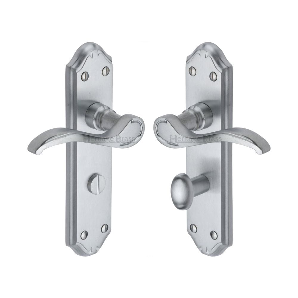 Heritage Brass Door Furniture Satin Chrome / Bathroom Lock Handles Heritage Brass - Door Handle for Bathroom Verona Small Design Satin Chrome Finish