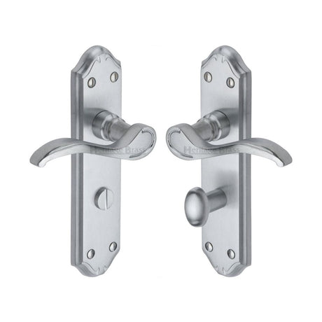 Heritage Brass Door Furniture Satin Chrome / Bathroom Lock Handles Heritage Brass - Door Handle for Bathroom Verona Small Design Satin Chrome Finish