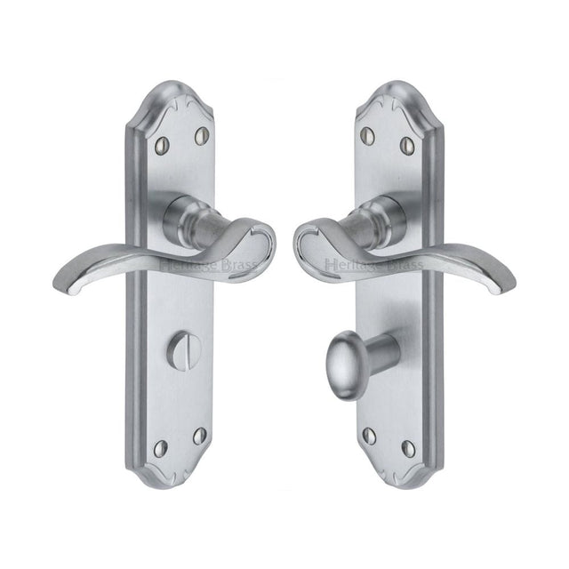 Heritage Brass Door Furniture Satin Chrome / Bathroom Lock Handles Heritage Brass - Door Handle for Bathroom Verona Small Design Satin Chrome Finish
