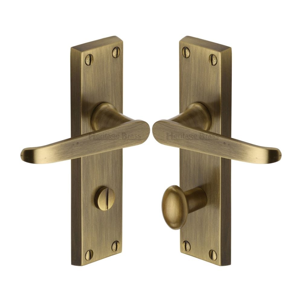Heritage Brass Door Furniture Antique Brass / Bathroom Lock Handles Heritage Brass - Door Handle for Bathroom Victoria Design Antique Brass Finish