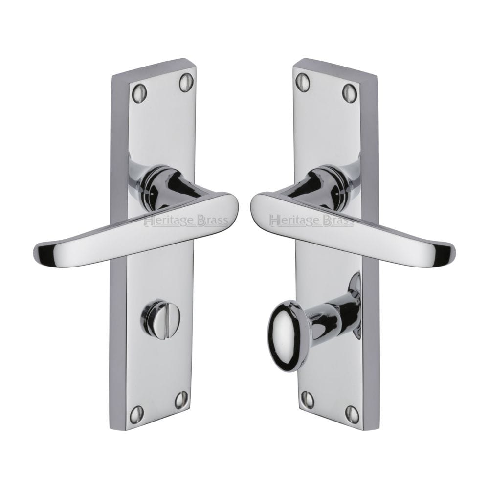 Heritage Brass Door Furniture Polished Chrome / Bathroom Lock Handles Heritage Brass - Door Handle for Bathroom Victoria Design Polished Chrome Finish