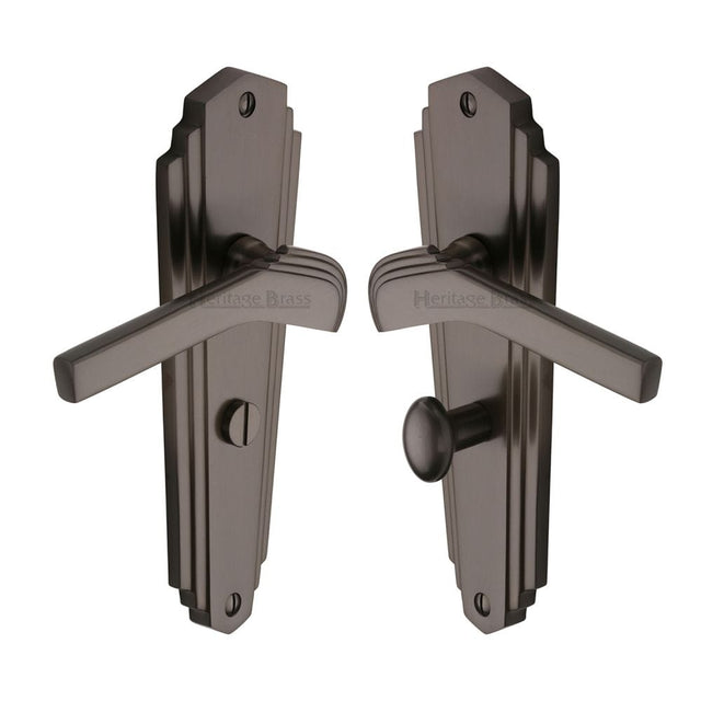 Heritage Brass Door Furniture Matt Bronze / Bathroom Lock Handles Heritage Brass - Door Handle for Bathroom Waldorf Design Matt Bronze Finish