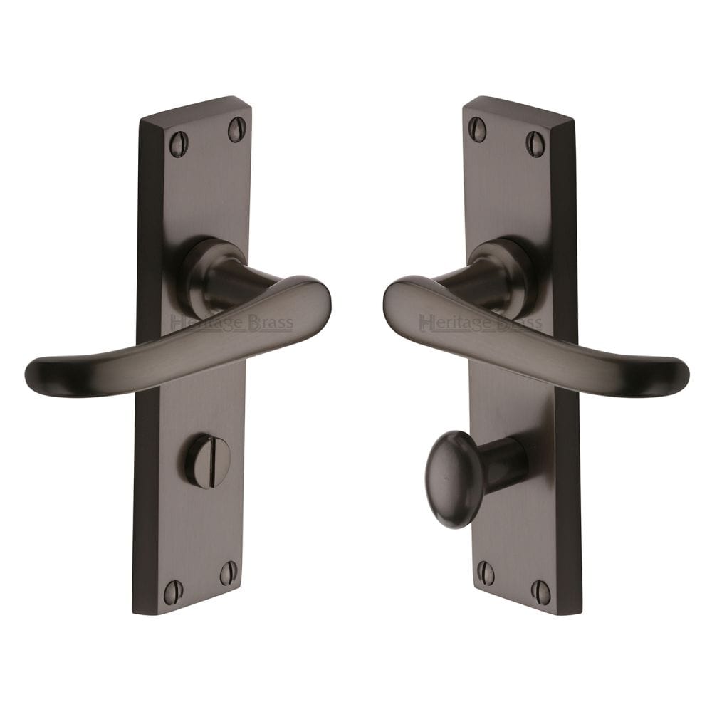 Heritage Brass Door Furniture Matt Bronze / Bathroom Lock Handles Heritage Brass - Door Handle for Bathroom Windsor Design Matt Bronze Finish