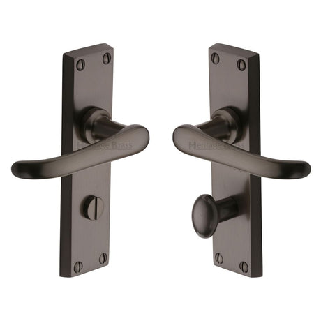 Heritage Brass Door Furniture Matt Bronze / Bathroom Lock Handles Heritage Brass - Door Handle for Bathroom Windsor Design Matt Bronze Finish