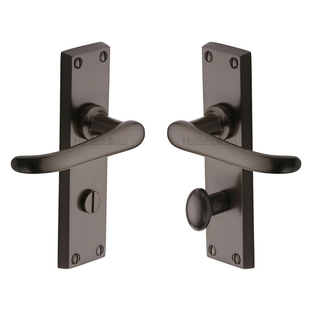 Heritage Brass Door Furniture Matt Bronze / Bathroom Lock Handles Heritage Brass - Door Handle for Bathroom Windsor Design Matt Bronze Finish