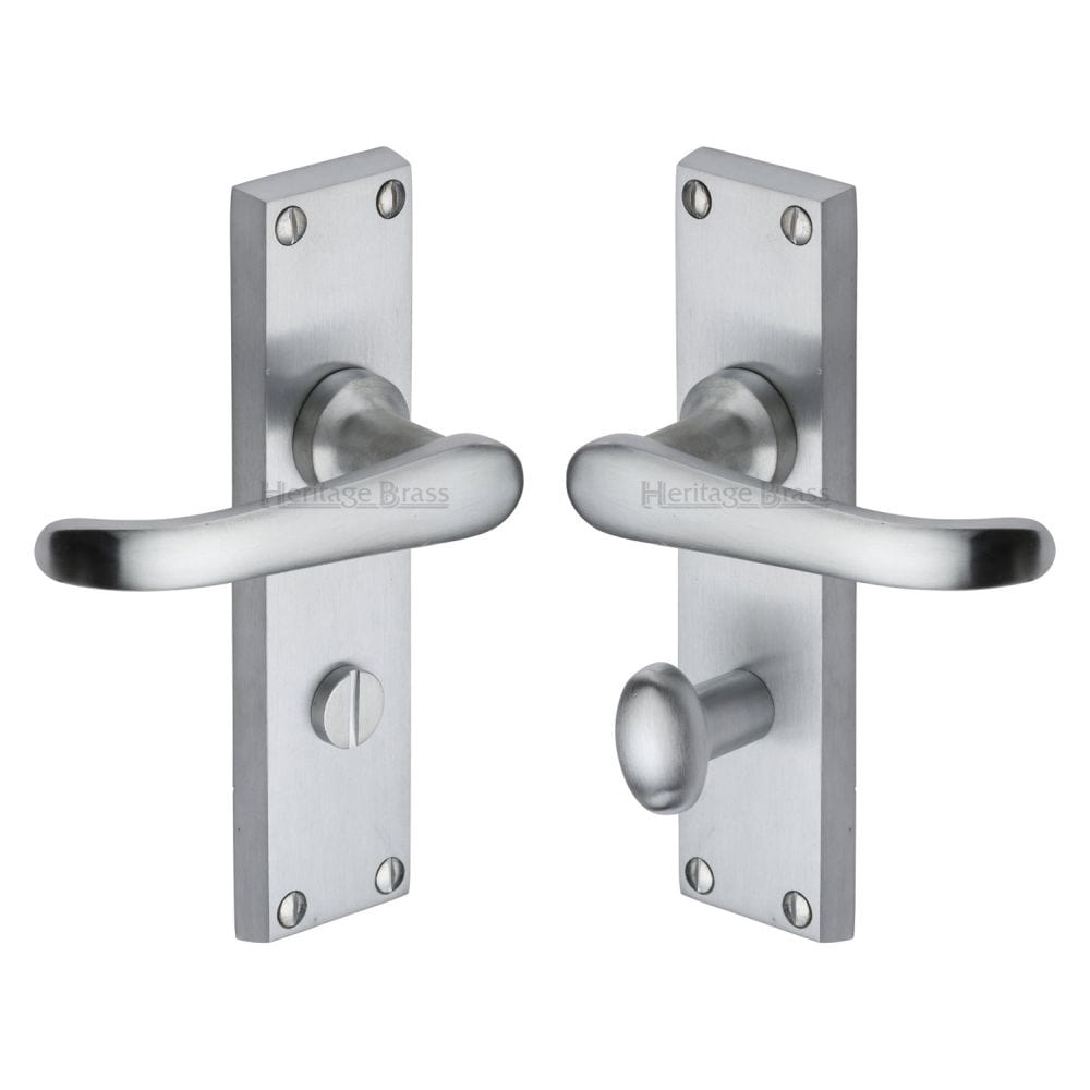 Heritage Brass Door Furniture Satin Chrome / Bathroom Lock Handles Heritage Brass - Door Handle for Bathroom Windsor Design Satin Chrome Finish
