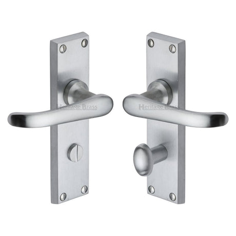 Heritage Brass Door Furniture Satin Chrome / Bathroom Lock Handles Heritage Brass - Door Handle for Bathroom Windsor Design Satin Chrome Finish