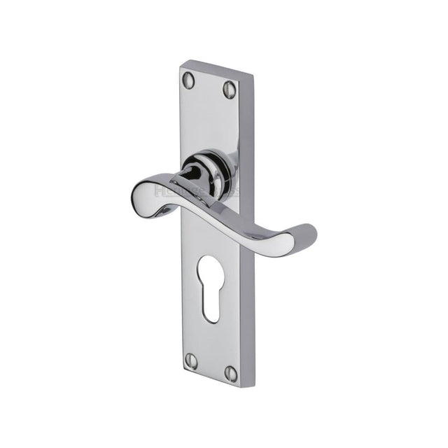 Heritage Brass Door Furniture Polished Chrome / Euro Profile Lock Handles Heritage Brass - Door Handle for Euro Profile Plate Bedford Design Polished Chrome F