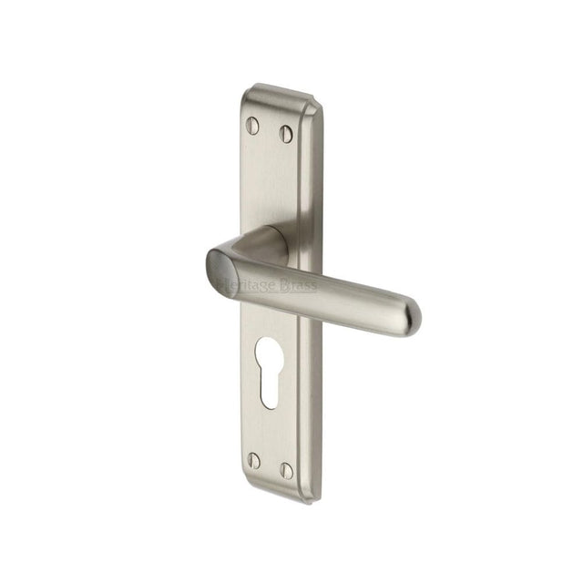 Heritage Brass Door Furniture Satin Nickel / Euro Profile Lock Handles Heritage Brass - Door Handle for Euro Profile Plate Deco Design Satin Nickel Fini