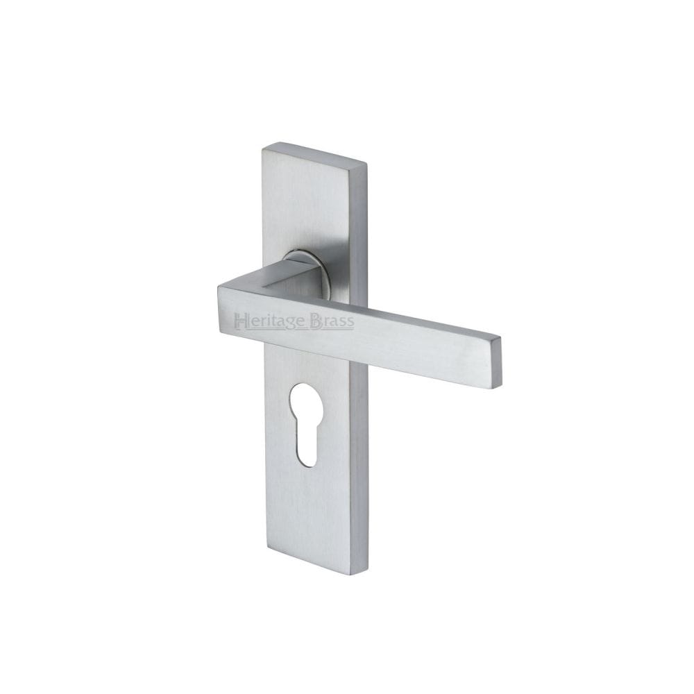 Heritage Brass Door Furniture Satin Chrome / Euro Profile Lock Handles Heritage Brass - Door Handle for Euro Profile Plate Delta Design Satin Chrome Fin
