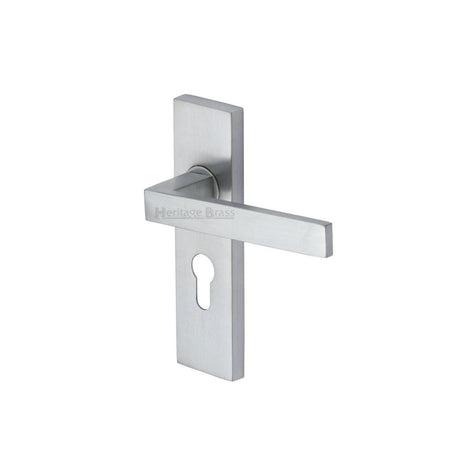 Heritage Brass Door Furniture Satin Chrome / Euro Profile Lock Handles Heritage Brass - Door Handle for Euro Profile Plate Delta Design Satin Chrome Fin