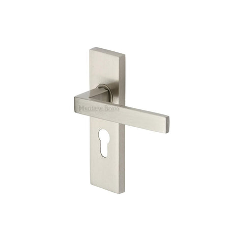 Heritage Brass Door Furniture Satin Nickel / Euro Profile Lock Handles Heritage Brass - Door Handle for Euro Profile Plate Delta Design Satin Nickel Fin