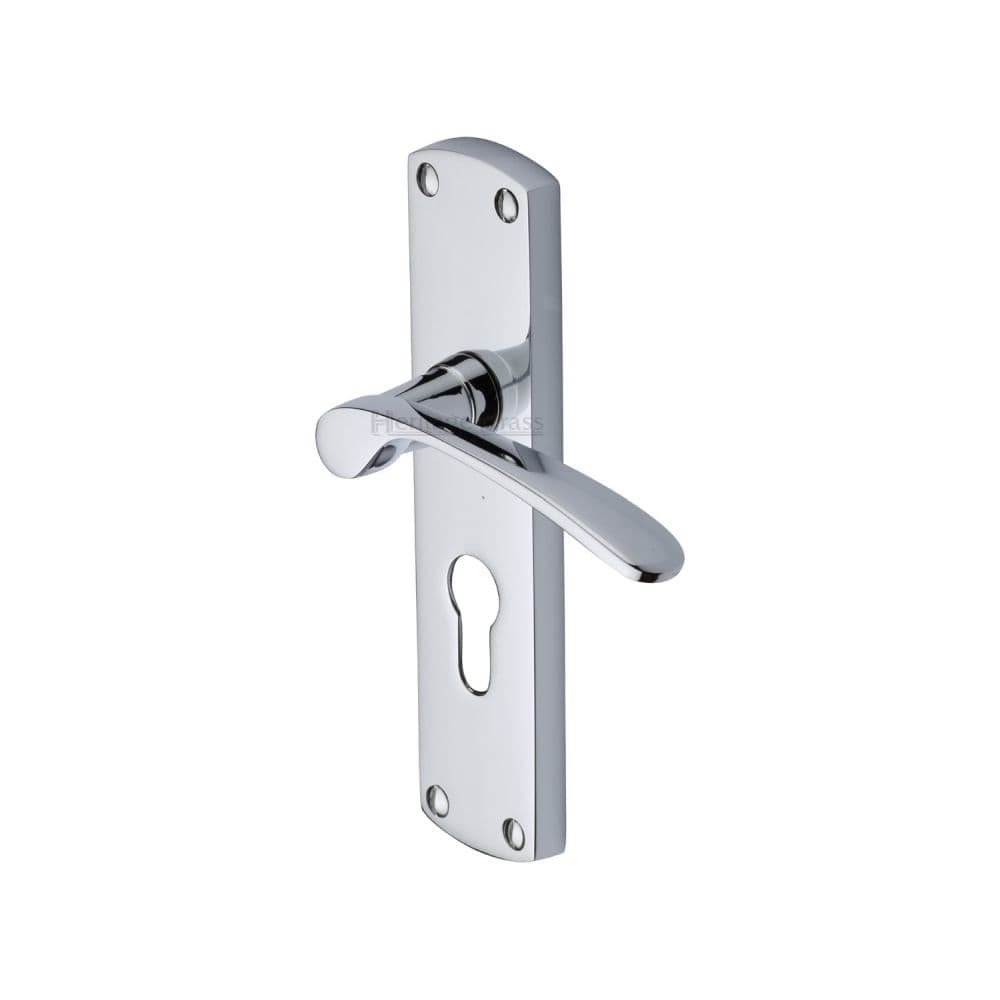 Heritage Brass Door Furniture Polished Chrome / Euro Profile Lock Handles Heritage Brass - Door Handle for Euro Profile Plate Diplomat Design Polished Chrome
