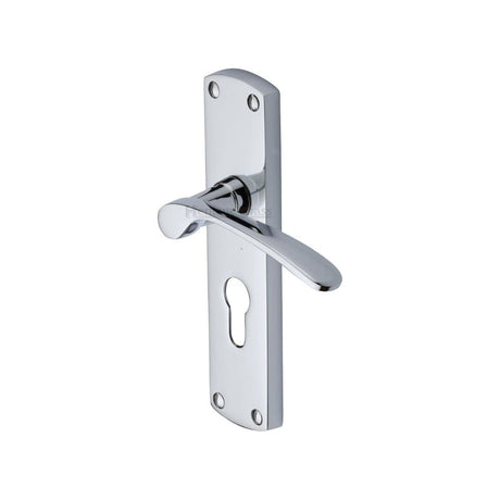 Heritage Brass Door Furniture Polished Chrome / Euro Profile Lock Handles Heritage Brass - Door Handle for Euro Profile Plate Diplomat Design Polished Chrome