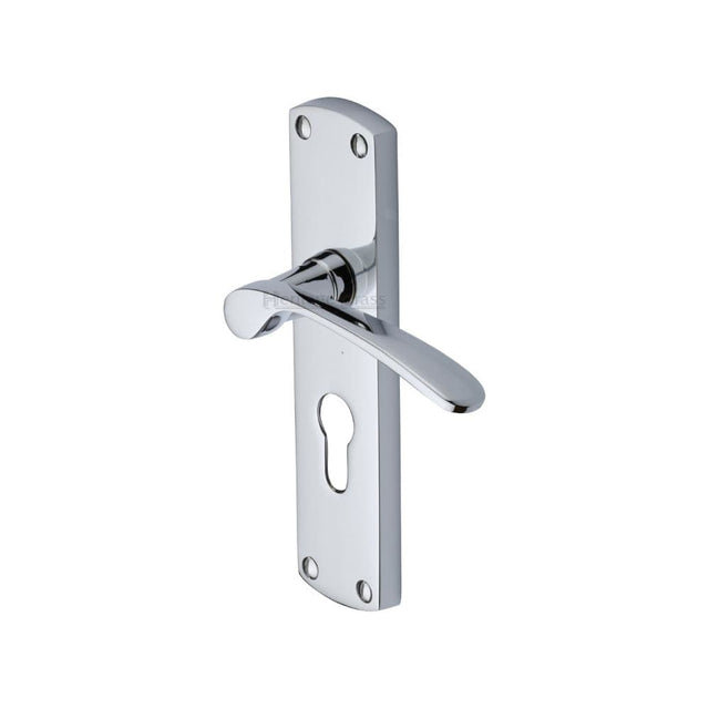 Heritage Brass Door Furniture Polished Chrome / Euro Profile Lock Handles Heritage Brass - Door Handle for Euro Profile Plate Diplomat Design Polished Chrome