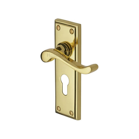 Heritage Brass Door Furniture Polished Brass / Euro Profile Lock Handles Heritage Brass - Door Handle for Euro Profile Plate Edwardian Design Polished Brass
