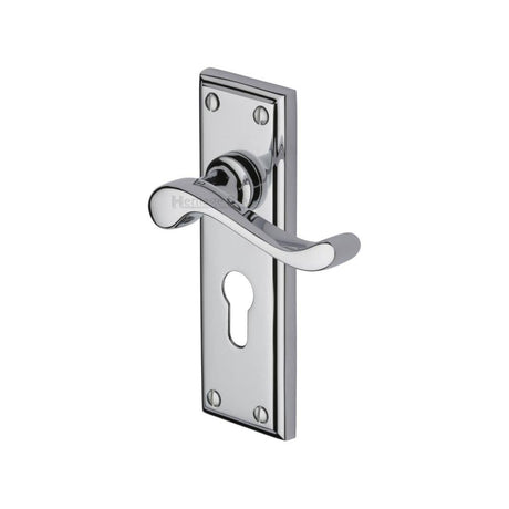 Heritage Brass Door Furniture Polished Chrome / Euro Profile Lock Handles Heritage Brass - Door Handle for Euro Profile Plate Edwardian Design Polished Chrome