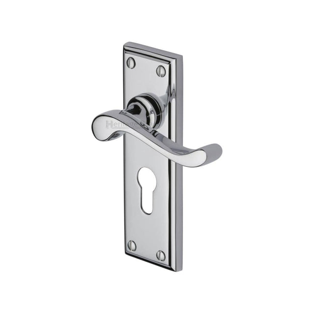 Heritage Brass Door Furniture Polished Chrome / Euro Profile Lock Handles Heritage Brass - Door Handle for Euro Profile Plate Edwardian Design Polished Chrome