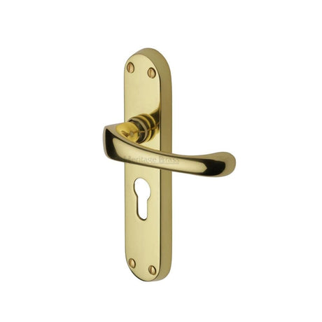 Heritage Brass Door Furniture Polished Brass / Euro Profile Lock Handles Heritage Brass - Door Handle for Euro Profile Plate Gloucester Design Polished Brass