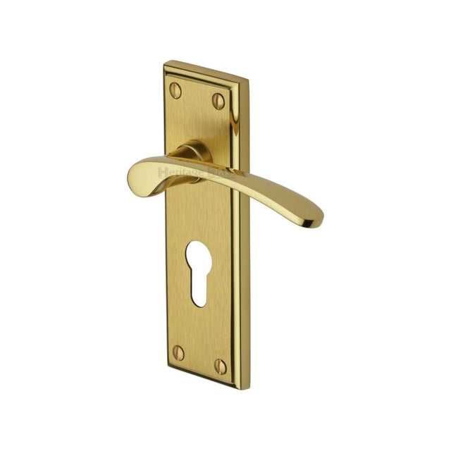 Heritage Brass Door Furniture Mayfair Split Finish / Euro Profile Lock Handles Heritage Brass - Door Handle for Euro Profile Plate Hilton Design Mayfair Finish