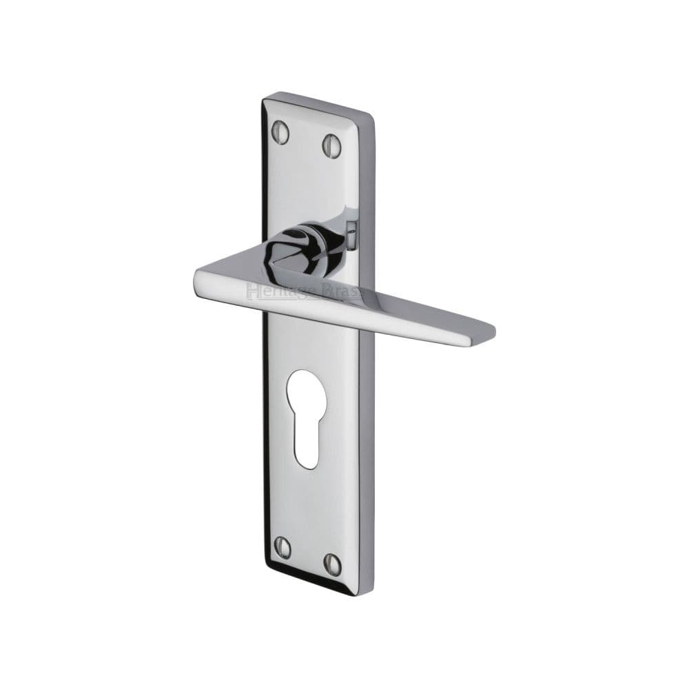 Heritage Brass Door Furniture Polished Chrome / Euro Profile Lock Handles Heritage Brass - Door Handle for Euro Profile Plate Kendal Design Polished Chrome Fi