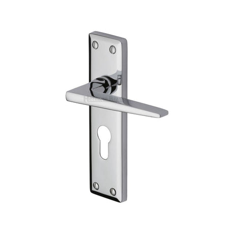 Heritage Brass Door Furniture Polished Chrome / Euro Profile Lock Handles Heritage Brass - Door Handle for Euro Profile Plate Kendal Design Polished Chrome Fi