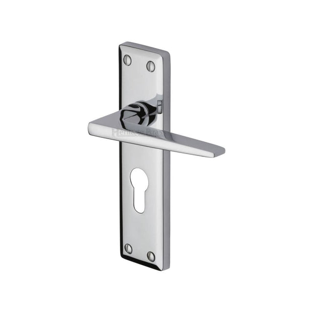 Heritage Brass Door Furniture Polished Chrome / Euro Profile Lock Handles Heritage Brass - Door Handle for Euro Profile Plate Kendal Design Polished Chrome Fi