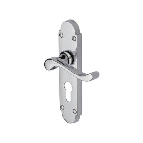 Heritage Brass Door Furniture Polished Chrome / Euro Profile Lock Handles Heritage Brass - Door Handle for Euro Profile Plate Savoy Design Polished Chrome Fin